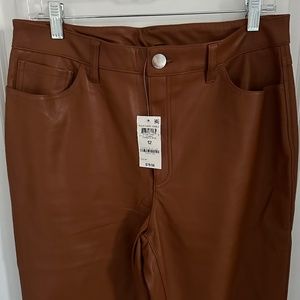 Brown Faux Leather Pants - Size 12